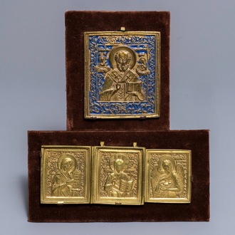 Two Greek and Russian brass icons, 19/20th C.